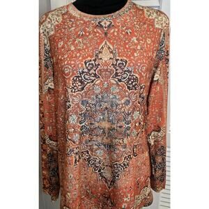 Baroque T Shirt Casual Long Sleeve Boho Trendy Fashion MED Vintage Look Indian